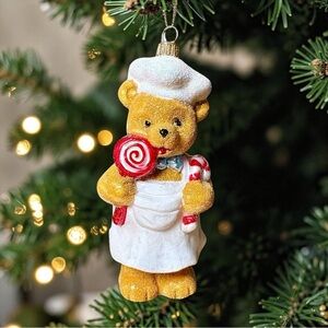 Max Glass Teddy Bear Pastry Chef Ornament 5.5”